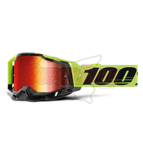 MASCHERA 100% RACECRAFT 2 NEON YELLOW LENTE A SPECCHIO ROSSA